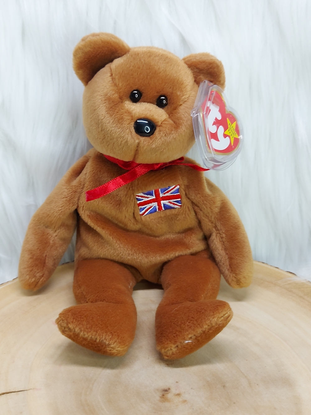 Ty The Beanie Babies Collection Brown Plush Teddy Bear with Union Jack Patch
